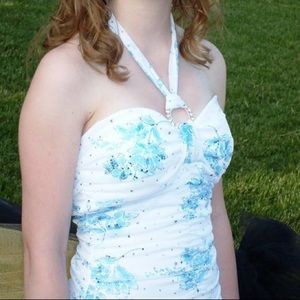 White with Blue Floral Dress